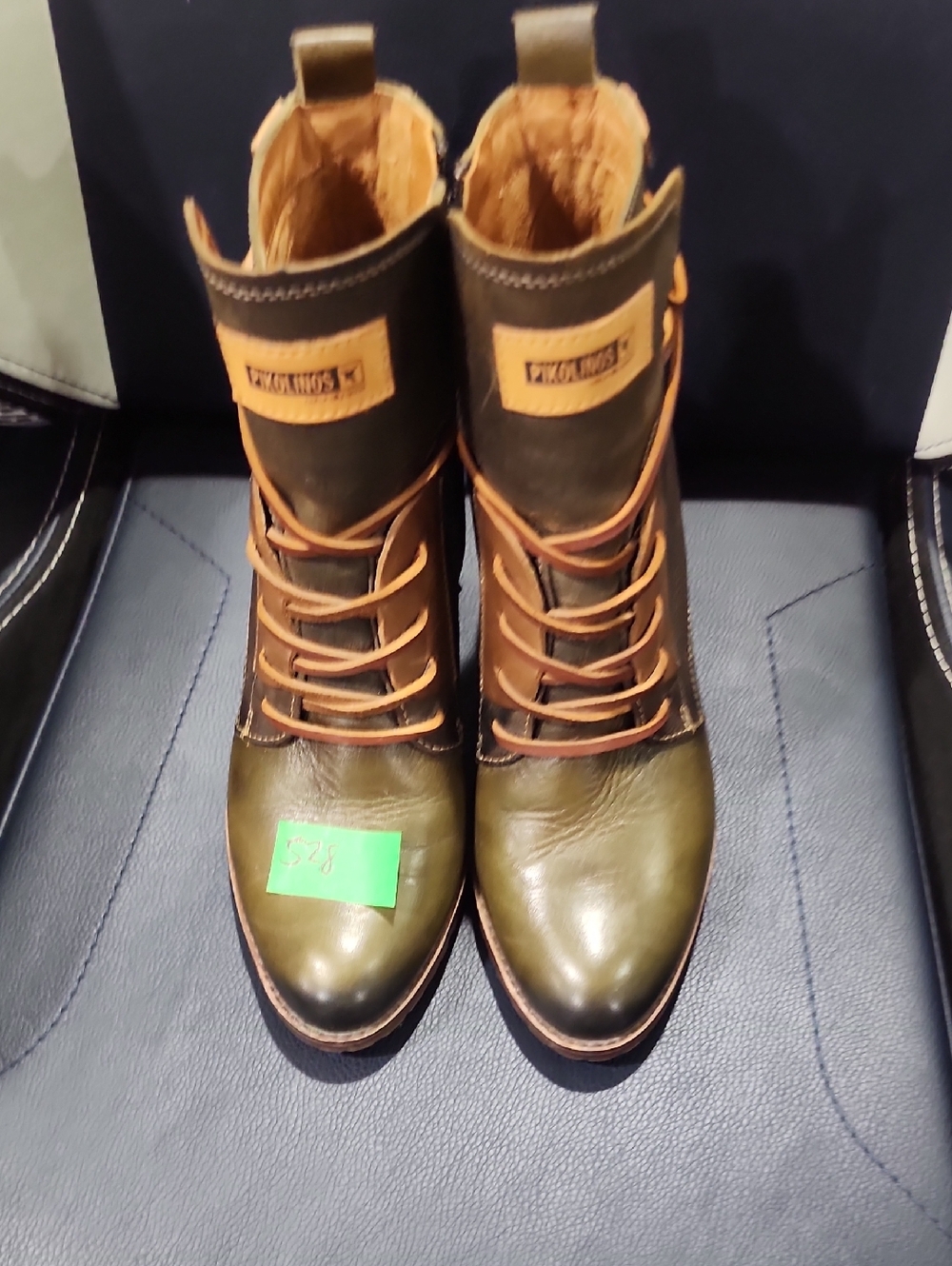 Women's Olive Green Lace-Up Leather Ankle Boots